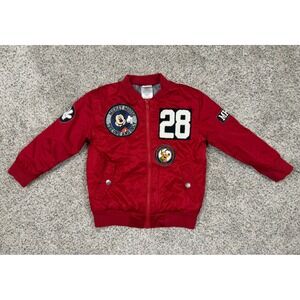 Disney Mickey Mouse Kids Red Bomber Jacket Varsity Patch Full Zip Pluto Size 4T